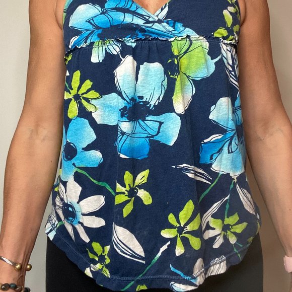 Tank Top, Blue & green flowers - Picture 3 of 4